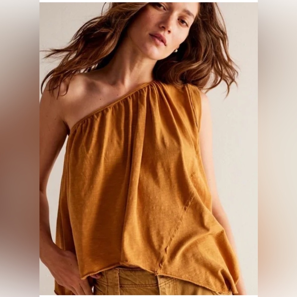 Free People Spring Break One Shoulder Top Cathaway Spice Camel Size Medium